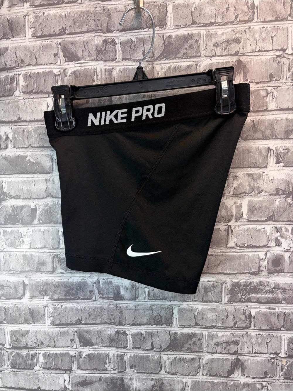 Nike Pro Black Athletic Compression Shorts with White Swoosh